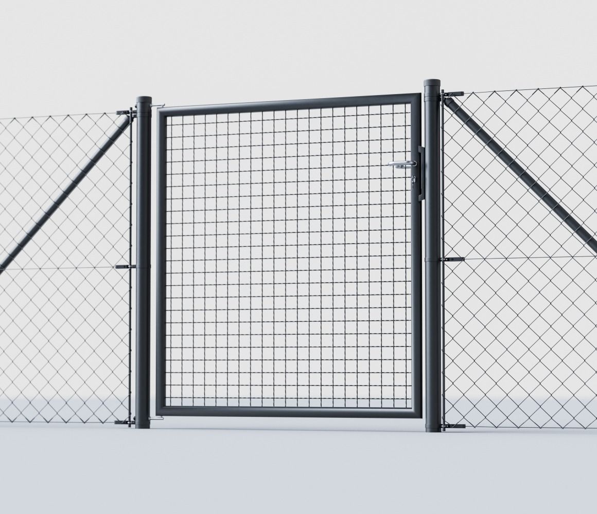 Wellengitter-Einzeltor RAL 7016 Anthrazit integriert im Maschendrahtzaun